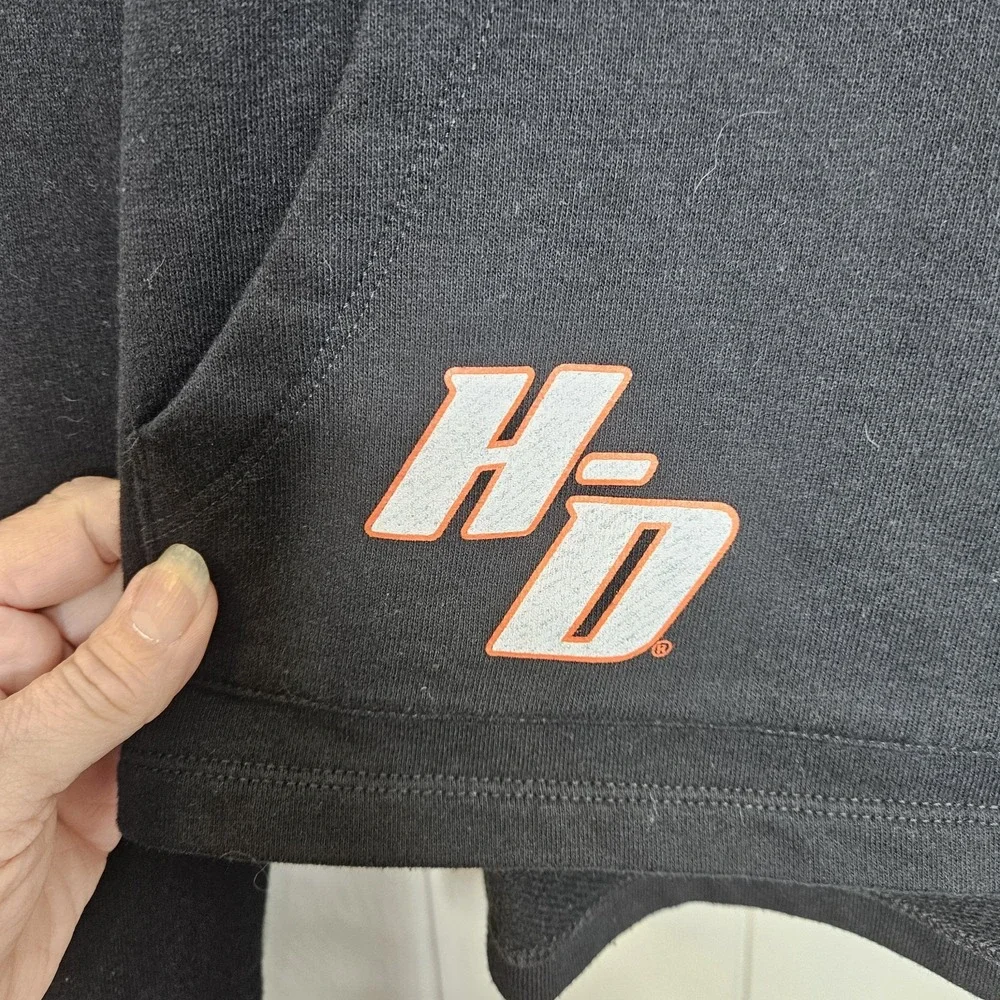 Harley‎ Davidson 2XL Genuine Motor Clothes Black Orange Logo Sleeves Hoodie